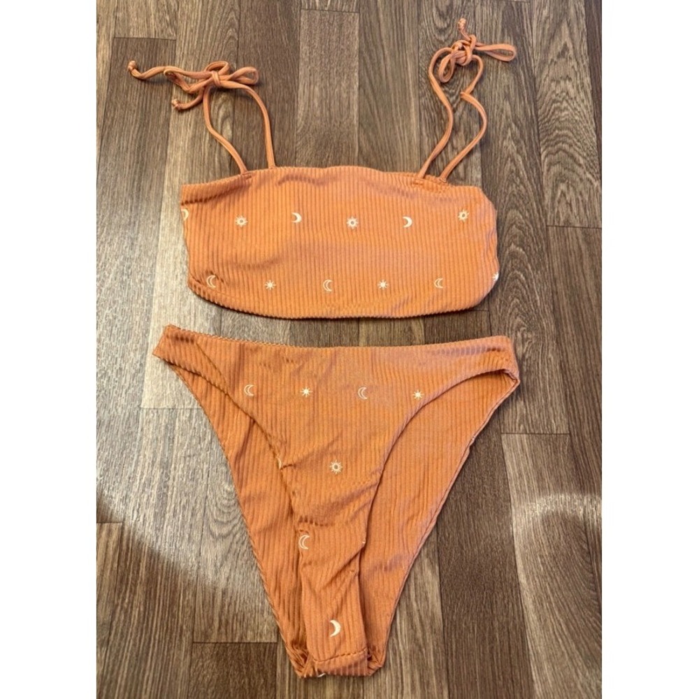 Desert Dreamer Terracotta Ribbed Celestial Sun Moon Bikini Set Orange XL DD8S220
